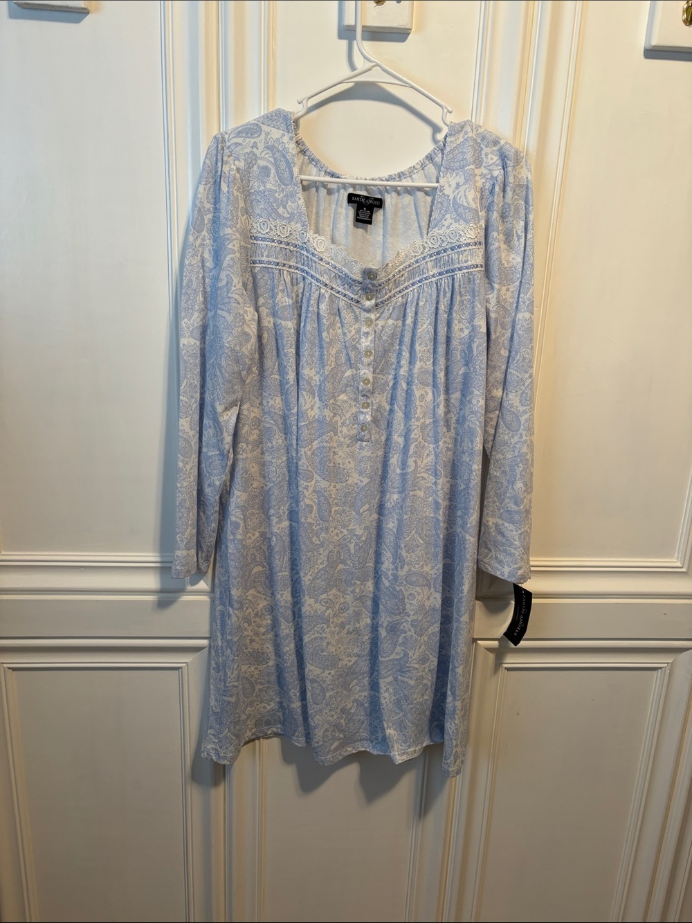 Light Blue Paisley Long-Sleeve Nightdress Moo Moo